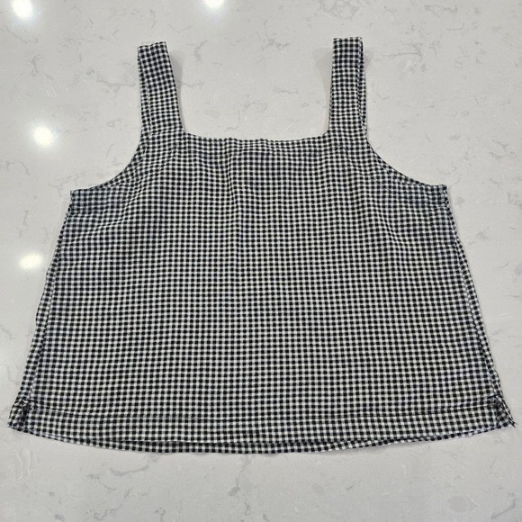 A New Day Gingham Linen Blend Tank Top Square Neck Coquette Picnic Aesthetic XL - Picture 4 of 5